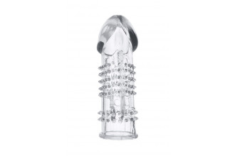 Прозрачная гелевая насадка с шипами и клиторальным отростком - 13 см.