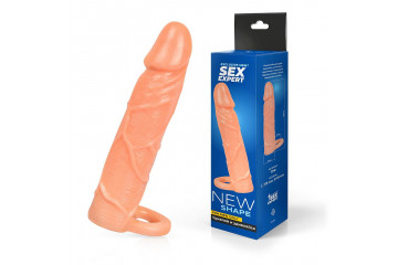 Насадка на пенис с кольцом для мошонки - 17,5 см.