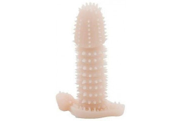 Телесная закрытая насадка на пенис с шипами - 12,5 см.