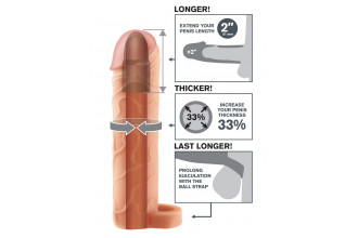 Телесная насадка с кольцом Perfect 2 Extension with Ball Strap - 19 см.