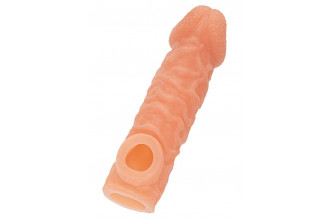 Телесная закрытая насадка с шершавой головкой Cock Sleeve 007 Size S - 13,8 см.