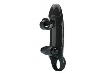 Черная вибронасадка на пенис с подхватом мошонки - 20 см.