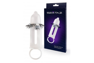 Эластичная насадка на пенис с подхватом мошонки и стимулирующими «ресничками»