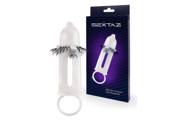 Эластичная насадка на пенис с подхватом мошонки и стимулирующими «ресничками»