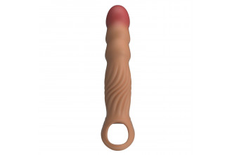 Карамельная удлиняющая насадка на пенис с вибрацией и пультом ДУ