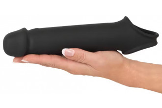 Черная вибронасадка для пениса с хомутом для мошонки и пультом ДУ Remote Controlled Penis Extension