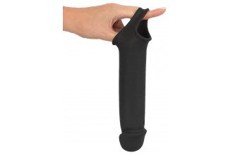 Черная вибронасадка для пениса с хомутом для мошонки и пультом ДУ Remote Controlled Penis Extension