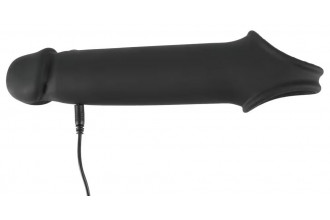 Черная вибронасадка для пениса с хомутом для мошонки и пультом ДУ Remote Controlled Penis Extension