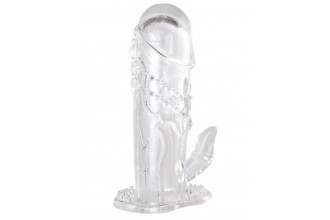 Прозрачная гелевая насадка с клиторальным отростком - 13 см.
