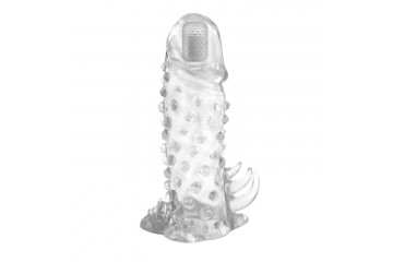 Утолщающая насадка с пупырышками, усиками и вибропулькой - 13,5 см.