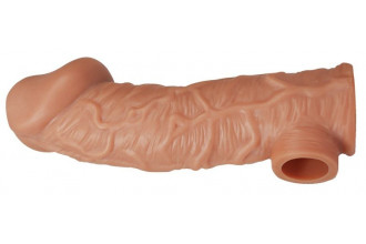Телесная насадка на фаллос с фиксацией мошонки Cock Sleeve 001 Size M - 15,6 см.