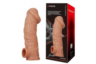 Телесная насадка на фаллос с фиксацией мошонки Cock Sleeve 001 Size M - 15,6 см.