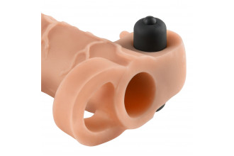 Телесная вибронасадка с кольцом Vibrating Real Feel 1 Extension - 14 см.