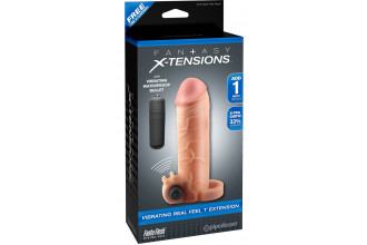 Телесная вибронасадка с кольцом Vibrating Real Feel 1 Extension - 14 см.
