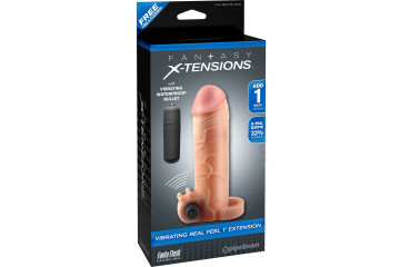 Телесная вибронасадка с кольцом Vibrating Real Feel 1 Extension - 14 см.