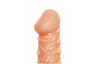 Телесная закрытая насадка с пучками шишечек Cock Sleeve 009 Size S - 13,8 см.