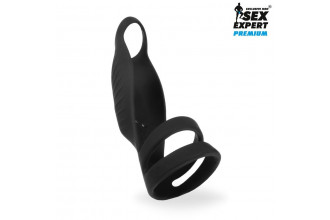 Черная насадка на пенис с вибрацией Sex Expert - 15,4 см.