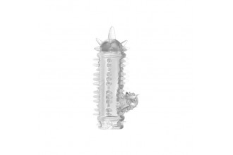 Прозрачная насадка с шипами и клиторальной шишечкой CLIT-BANGER SLEEVE IN CLEAR