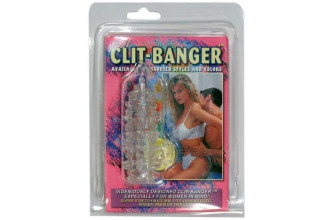 Прозрачная насадка с шипами и клиторальной шишечкой CLIT-BANGER SLEEVE IN CLEAR