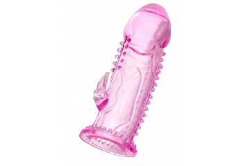 Розовая насадка на пенис с шипиками и коготком - 13,5 см.