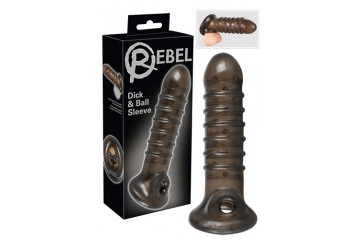 Насадка на пенис Rebel smoke с рёбрышками и отверстием под мошонку