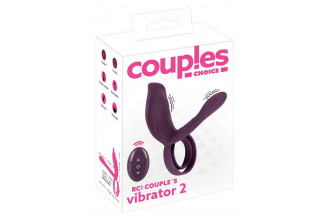Фиолетовая насадка на член с клиторальным отростком и пультом ДУ RC Couple’s Vibrator 2