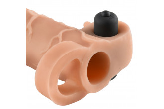 Телесная вибронасадка с кольцом Vibrating Real Feel 2 Extension - 16 см.