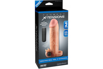 Телесная вибронасадка с кольцом Vibrating Real Feel 2 Extension - 16 см.