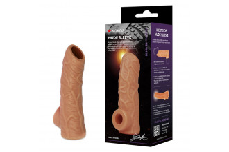 Телесная открытая насадка-реалистик с подхватом мошонки Nude Sleeve M - 12 см.