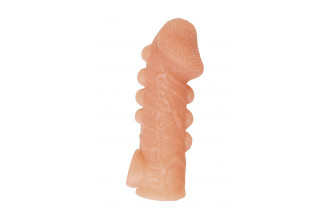 Телесная закрытая насадка с шишечками Cock Sleeve 008 Size L - 17,6 см.