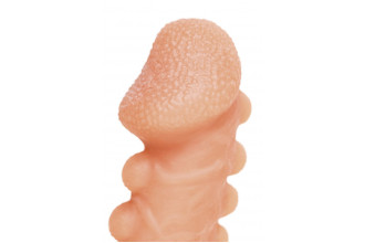 Телесная закрытая насадка с шишечками Cock Sleeve 008 Size L - 17,6 см.