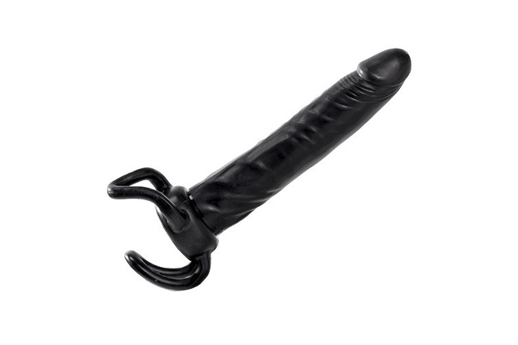 Чёрная насадка-фаллос для двойного проникновения INFLATABLE DILDO SLIM DONG - 13,5 см.