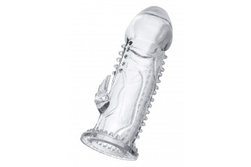 Прозрачная насадка на пенис с шипиками и коготком - 13,5 см.