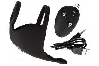 Черная вибронасадка для эрекции и стимуляции мошонки Cock ring with RC ball massager