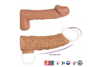 Телесная открытая насадка-реалистик с подхватом мошонки Nude Sleeve L - 14 см.