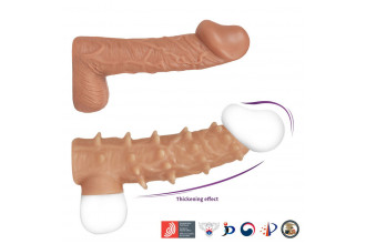 Телесная насадка с шипами и открытой головкой Nude Sleeve L - 14 см.