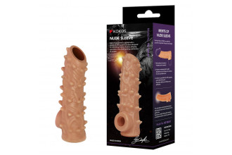 Телесная насадка с шипами и открытой головкой Nude Sleeve L - 14 см.