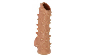 Телесная насадка с шипами и открытой головкой Nude Sleeve L - 14 см.
