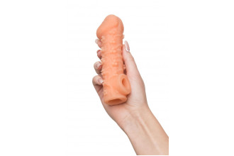 Телесная закрытая насадка с пучками шишечек Cock Sleeve 009 Size M - 15,6 см.