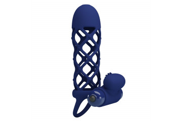 Синяя насадка на пенис Powerful Ring - 13,5 см.