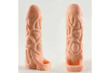 Телесная насадка-удлинитель Okoto с богатым рельефом поверхности - 16 см.