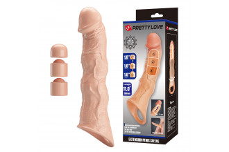 Телесный фаллоудлинитель с 3 вставками - 28 см.