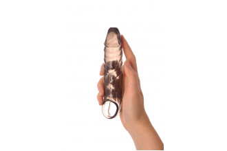 Дымчатая фаллическая насадка с подхватом и закрытой головкой - 16,2 см.