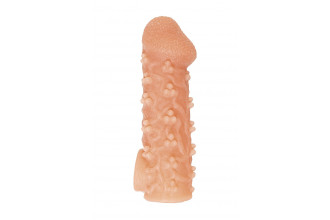 Телесная закрытая насадка с пучками шишечек Cock Sleeve 009 Size L - 17,6 см.