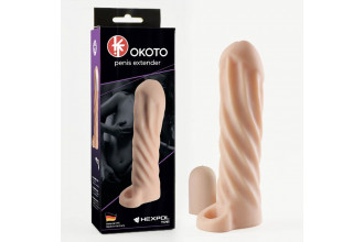 Телесная насадка-удлинитель Okoto со спиралевидным рельефом - 16 см.