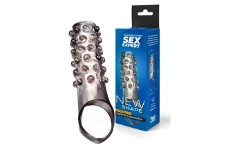 Дымчатая насадка на пенис с выпуклостями - 11 см.