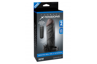 Чёрная вибронасадка с кольцом Vibrating Real Feel 2 Extension - 16 см.