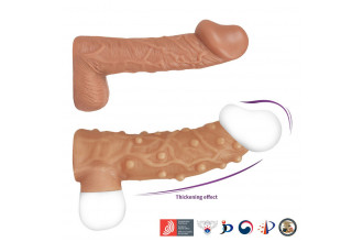 Телесная насадка с пупырышками и открытой головкой Nude Sleeve L - 14 см.