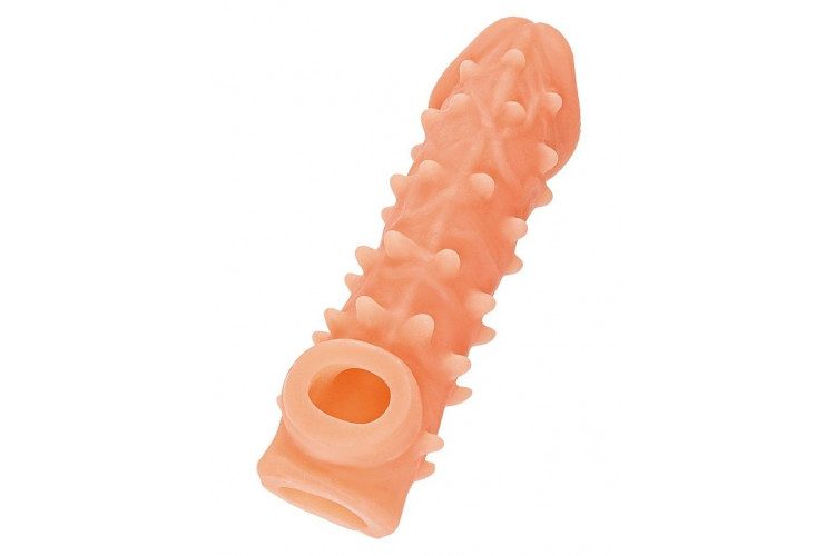 Телесная закрытая насадка с пупырышками Cock Sleeve 005 Size L - 17,6 см.
