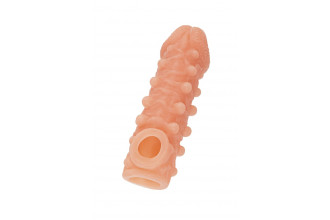 Телесная закрытая насадка с шариками Cock Sleeve 010 Size S - 13,8 см.